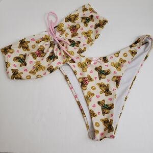 Medium Cider 2pc Set - Cream Color w/ Brown Bears & Pink Hearts